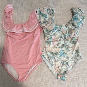 Janie & Jack Floral and Pink Kids One Piece Swimsuit Set size 10